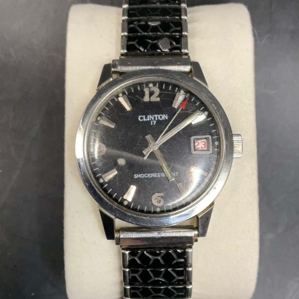 Vintage Clinton Men's watch  Black Face Shock Resistant 17Jewels Watch